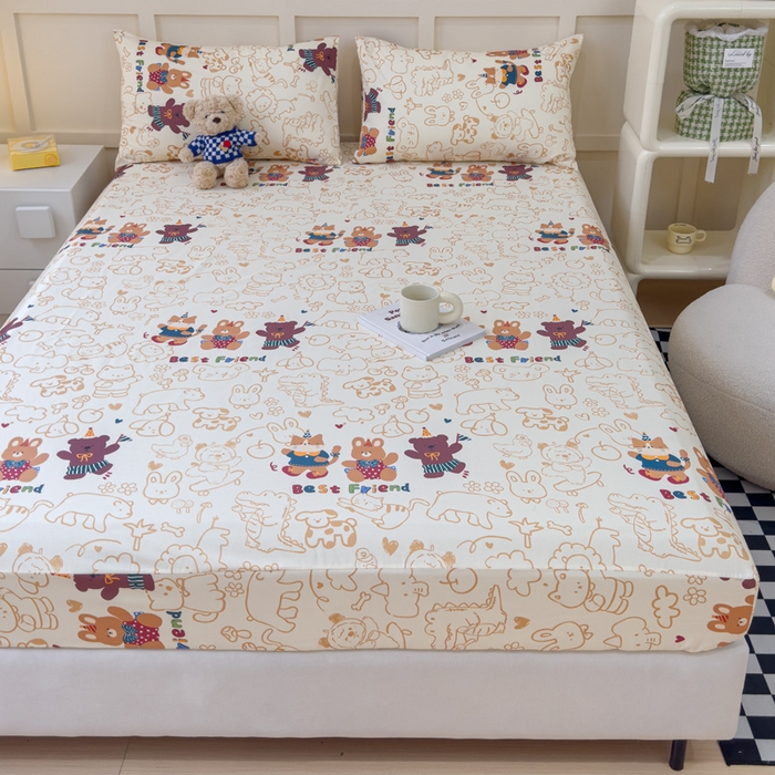 91家纺网 家纺一手货源 找家纺 金丝鸟家纺 2024新款全棉小清新印花单床笠系列 小童趣