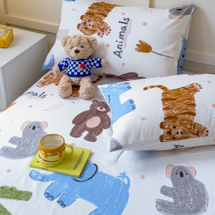 91家纺网 家纺一手货源 找家纺 金丝鸟家纺 2024新款全棉小清新印花单床单系列 奇妙动物园