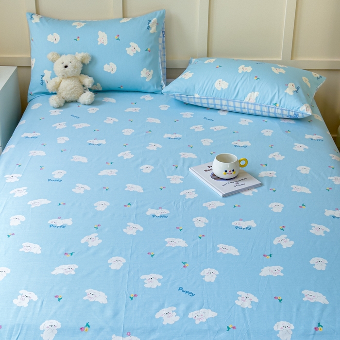 91家纺网 家纺一手货源 找家纺 金丝鸟家纺 2024新款全棉小清新印花单床单系列 婴儿蓝汪