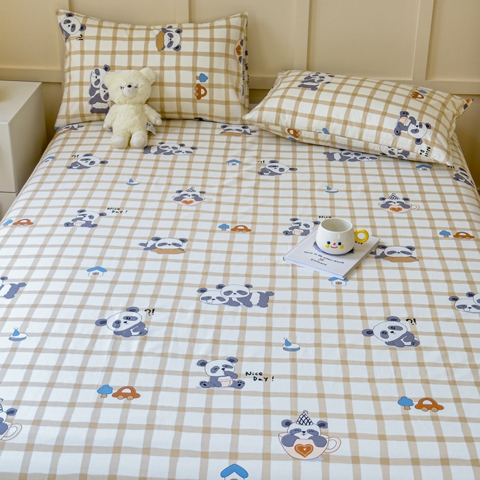 91家纺网 家纺一手货源 找家纺 金丝鸟家纺 2024新款全棉小清新印花单床单系列 格子米兜