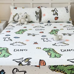 91家纺网 家纺一手货源 找家纺 金丝鸟家纺 2024新款全棉小清新印花单床笠系列 抗浪恐龙