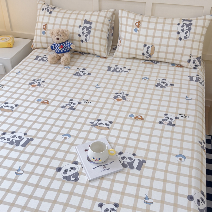 91家纺网 家纺一手货源 找家纺 金丝鸟家纺 2024新款全棉小清新印花单床笠系列 格子米兜