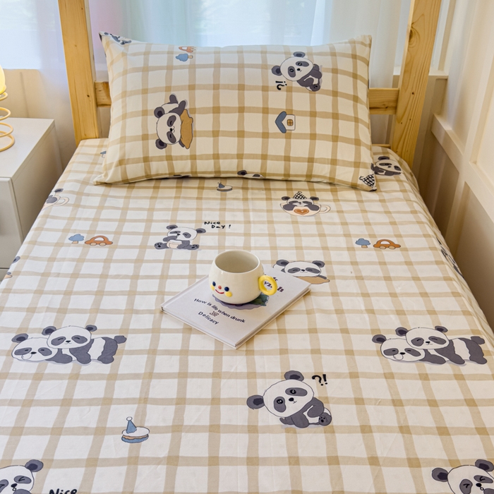 91家纺网 家纺一手货源 找家纺 金丝鸟家纺 2024新款全棉小清新印花单床单系列（学生床） 格子米兜