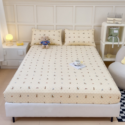 金丝鸟家纺 2024新款全棉小清新印花单床笠系列 美美熊