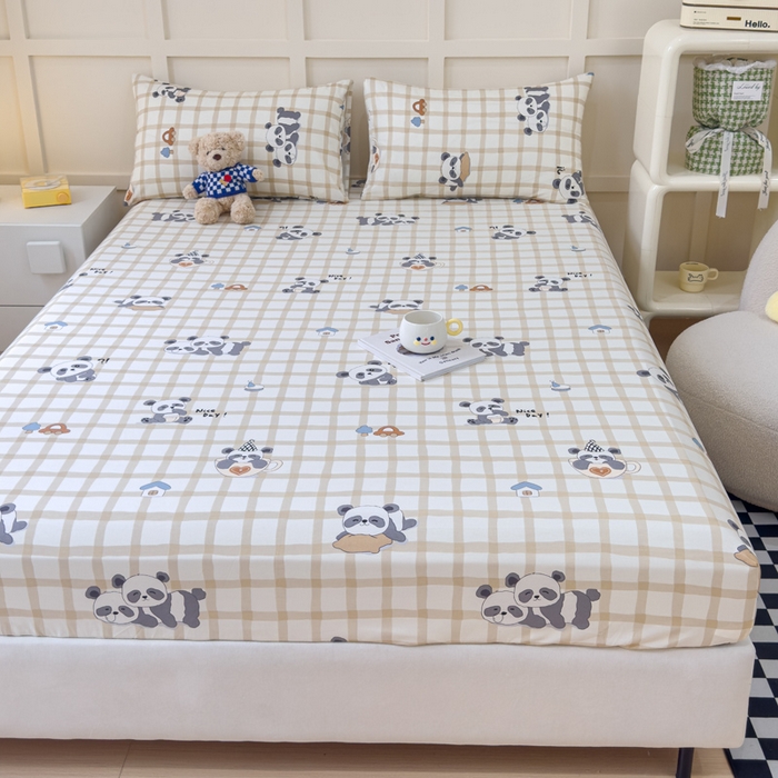 91家纺网 家纺一手货源 找家纺 金丝鸟家纺 2024新款全棉小清新印花单床笠系列 格子米兜