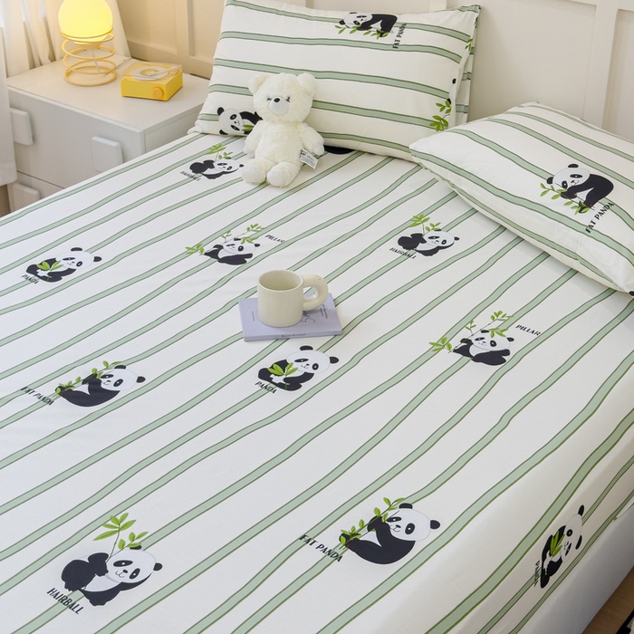 91家纺网 家纺一手货源 找家纺 金丝鸟家纺 2024新款全棉小清新印花单床笠系列 竹林团子