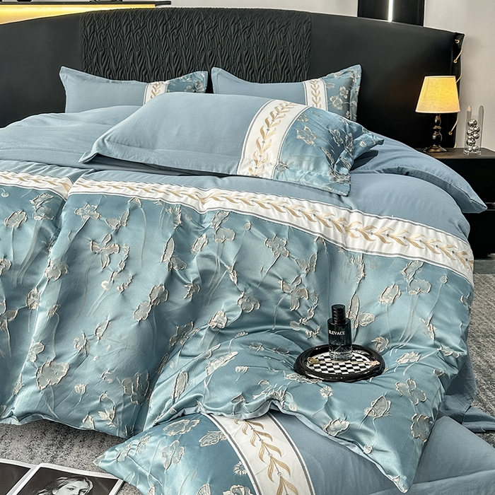 91家纺网 家纺一手货源 找家纺 梦舒羽 2025新款加厚水洗棉浮雕刺绣四件套学生套件 莫奈花园-宾利兰