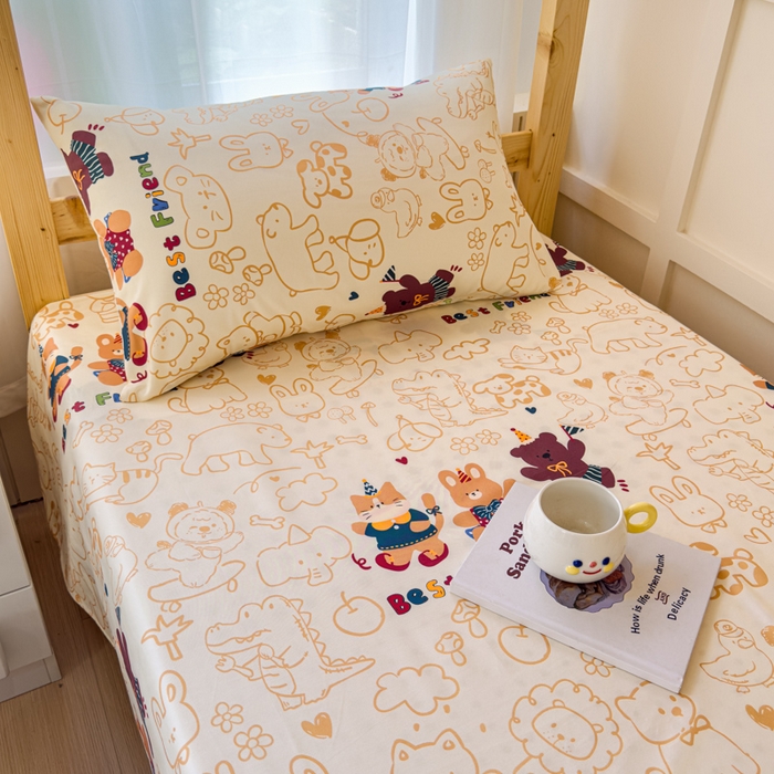 91家纺网 家纺一手货源 找家纺 金丝鸟家纺 2024新款全棉小清新印花单床单系列（学生床） 小童趣