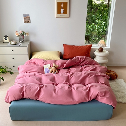 绫韵家纺 2024秋冬新款A类全棉加厚磨毛混搭纯棉磨毛四件套 山茶粉·大麦町·橘红·麦秆黄