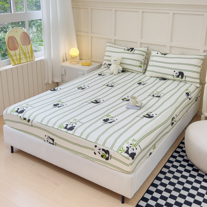 91家纺网 家纺一手货源 找家纺 金丝鸟家纺 2024新款全棉小清新印花单床笠系列 竹林团子