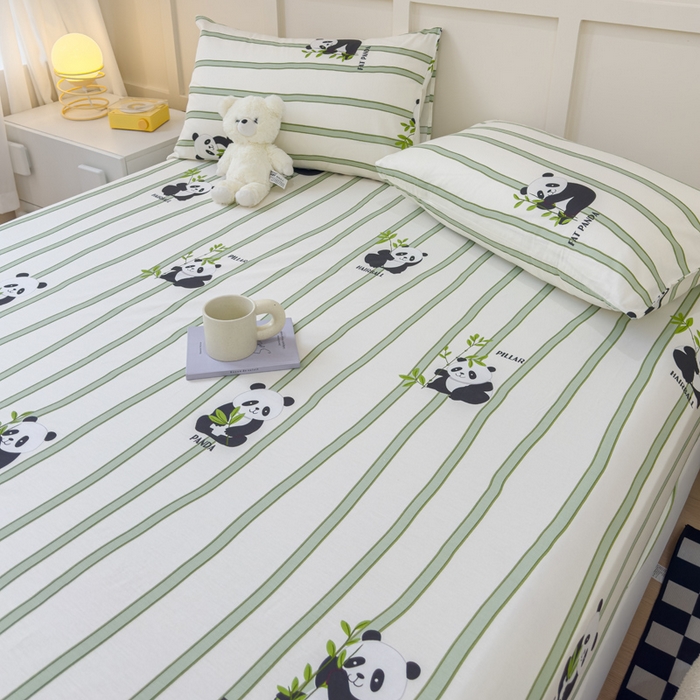 91家纺网 家纺一手货源 找家纺 金丝鸟家纺 2024新款全棉小清新印花单床笠系列 竹林团子