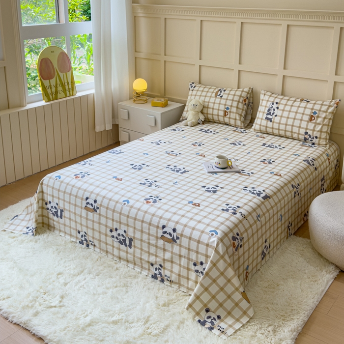 91家纺网 家纺一手货源 找家纺 金丝鸟家纺 2024新款全棉小清新印花单床单系列 格子米兜