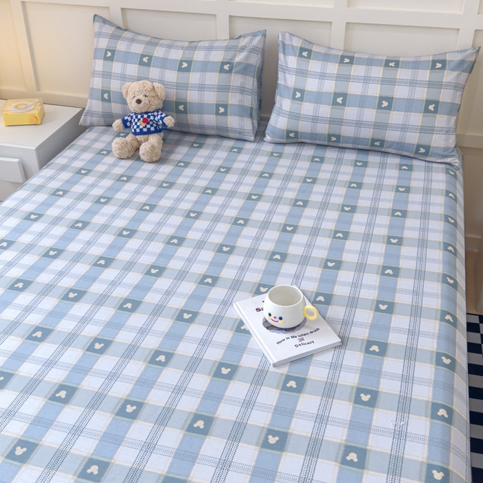 91家纺网 家纺一手货源 找家纺 金丝鸟家纺 2024新款全棉小清新印花单床笠系列 小格米奇