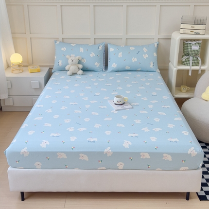 金丝鸟家纺 2024新款全棉小清新印花单床笠系列 婴儿蓝汪