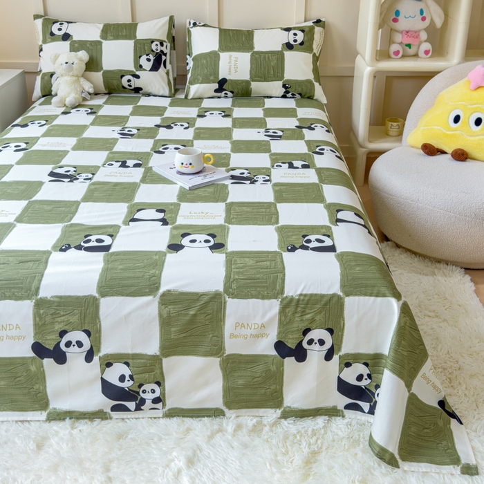 91家纺网 家纺一手货源 找家纺 金丝鸟家纺 2024新款全棉小清新印花单床单系列 棋盘米兜