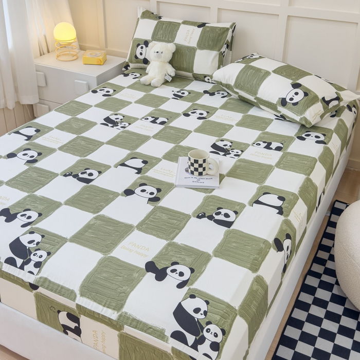 91家纺网 家纺一手货源 找家纺 金丝鸟家纺 2024新款全棉小清新印花单床笠系列 棋盘米兜