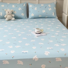 91家纺网 家纺一手货源 找家纺 金丝鸟家纺 2024新款全棉小清新印花单床笠系列 婴儿蓝汪