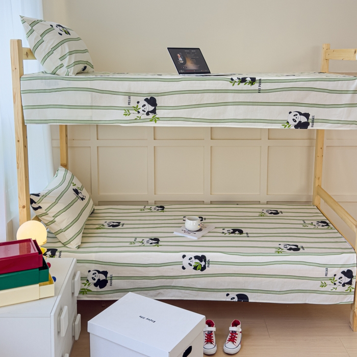 91家纺网 家纺一手货源 找家纺 金丝鸟家纺 2024新款全棉小清新印花单床单系列（学生床） 竹林团子