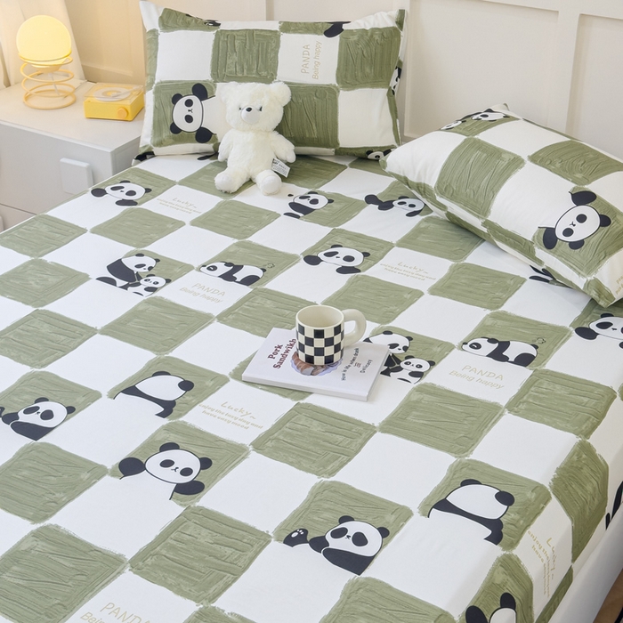 91家纺网 家纺一手货源 找家纺 金丝鸟家纺 2024新款全棉小清新印花单床笠系列 棋盘米兜