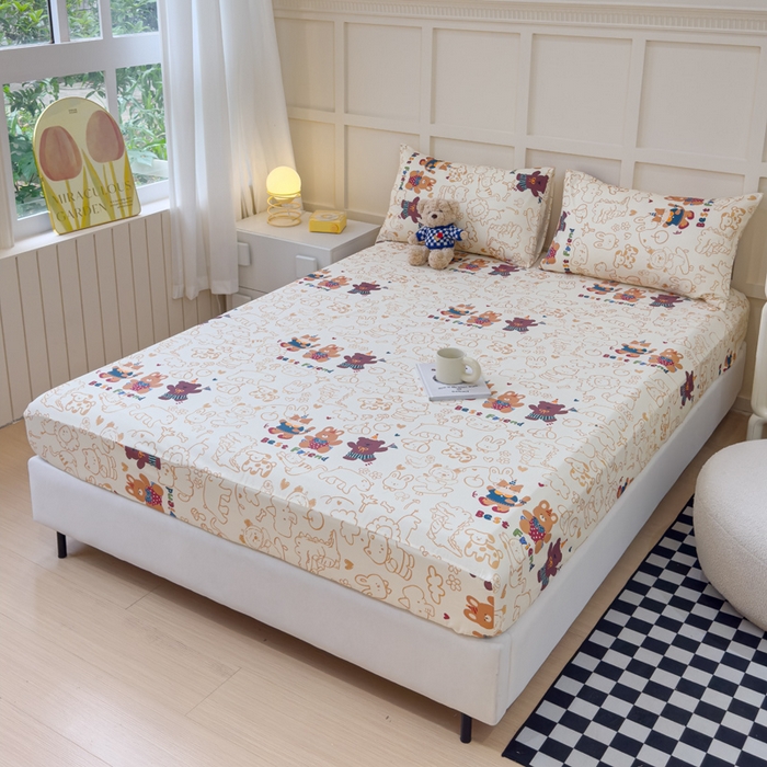 91家纺网 家纺一手货源 找家纺 金丝鸟家纺 2024新款全棉小清新印花单床笠系列 小童趣