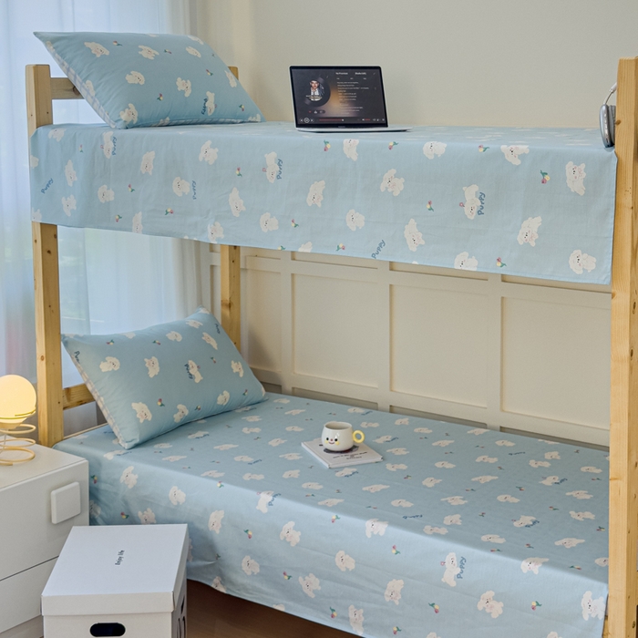 91家纺网 家纺一手货源 找家纺 金丝鸟家纺 2024新款全棉小清新印花单床单系列（学生床） 婴儿蓝汪