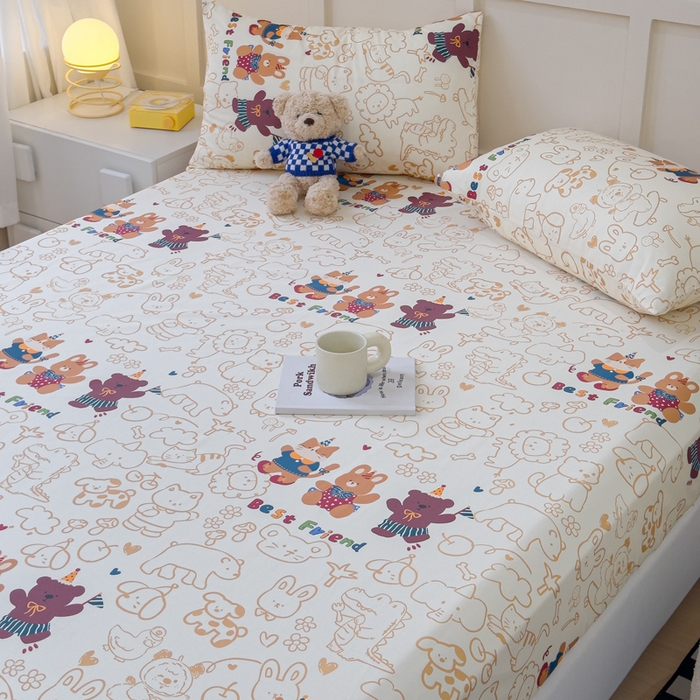 91家纺网 家纺一手货源 找家纺 金丝鸟家纺 2024新款全棉小清新印花单床笠系列 小童趣