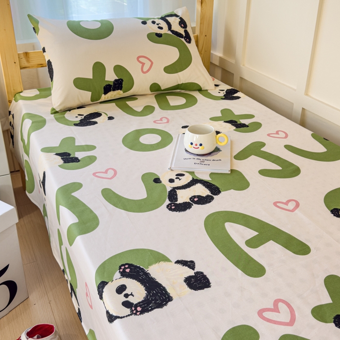 91家纺网 家纺一手货源 找家纺 金丝鸟家纺 2024新款全棉小清新印花单床单系列（学生床） 国宝字母