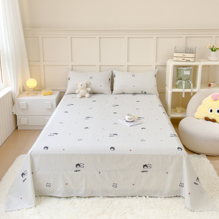 91家纺网 家纺一手货源 找家纺 金丝鸟家纺 2024新款全棉小清新印花单床单系列 小萌猫