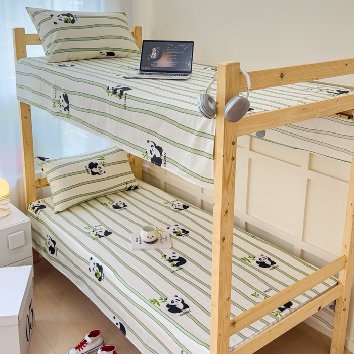 91家纺网 家纺一手货源 找家纺 金丝鸟家纺 2024新款全棉小清新印花单床单系列（学生床） 竹林团子