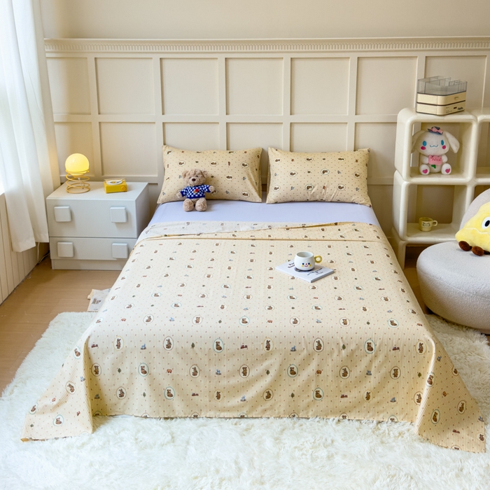 91家纺网 家纺一手货源 找家纺 金丝鸟家纺 2024新款全棉小清新印花单床单系列 美美熊