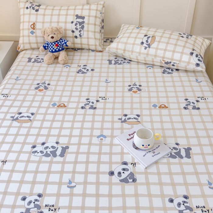 91家纺网 家纺一手货源 找家纺 金丝鸟家纺 2024新款全棉小清新印花单床笠系列 格子米兜