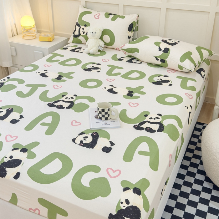 91家纺网 家纺一手货源 找家纺 金丝鸟家纺 2024新款全棉小清新印花单床笠系列 国宝字母