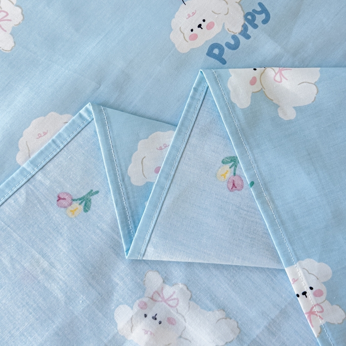 91家纺网 家纺一手货源 找家纺 金丝鸟家纺 2024新款全棉小清新印花单床单系列（学生床） 婴儿蓝汪