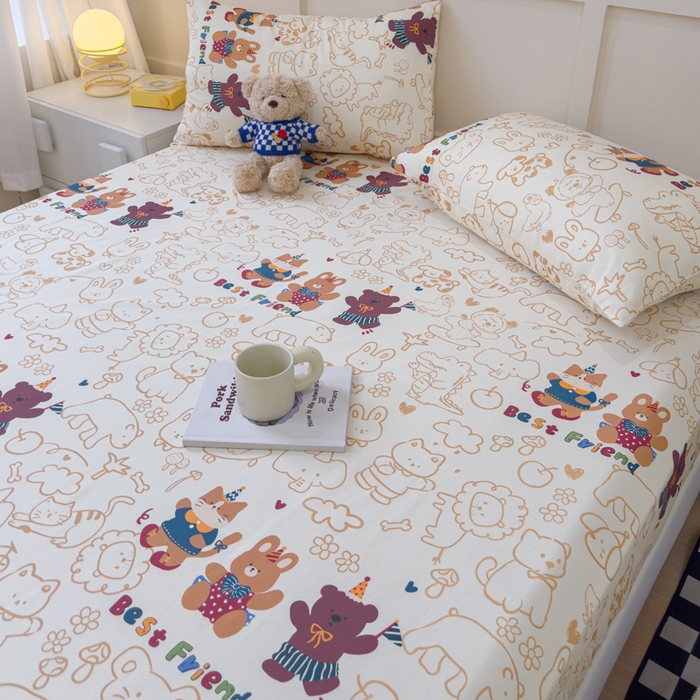 91家纺网 家纺一手货源 找家纺 金丝鸟家纺 2024新款全棉小清新印花单床笠系列 小童趣