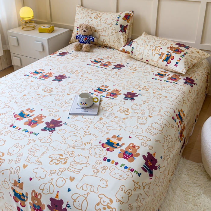 91家纺网 家纺一手货源 找家纺 金丝鸟家纺 2024新款全棉小清新印花单床单系列 小童趣