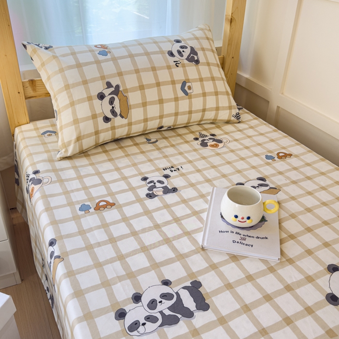 91家纺网 家纺一手货源 找家纺 金丝鸟家纺 2024新款全棉小清新印花单床单系列（学生床） 格子米兜