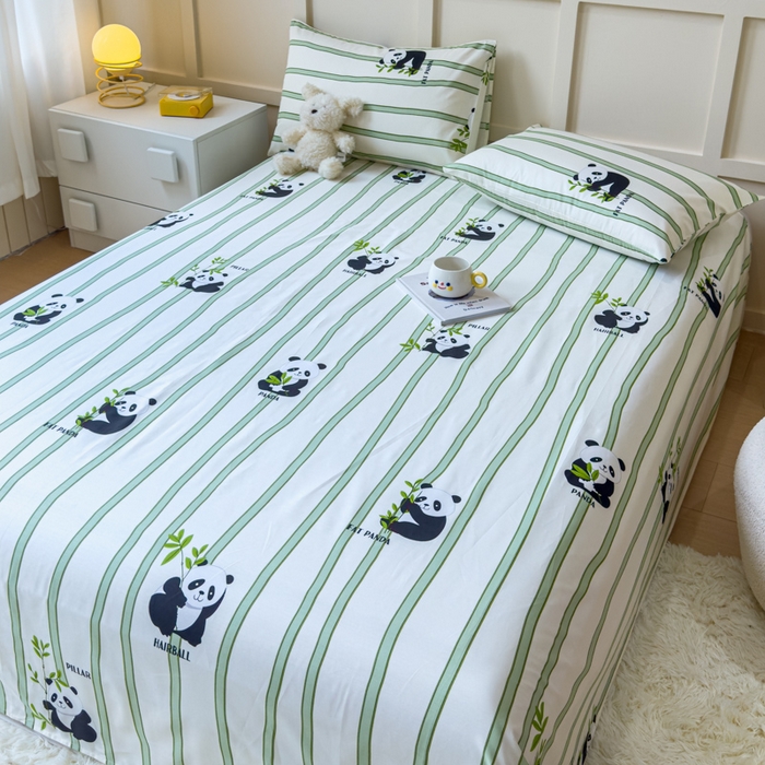 91家纺网 家纺一手货源 找家纺 金丝鸟家纺 2024新款全棉小清新印花单床单系列 竹林团子