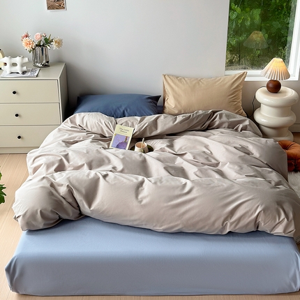 绫韵家纺 2024秋冬新款A类全棉加厚磨毛混搭纯棉磨毛四件套 灰咖·光辉·青黛·米驼