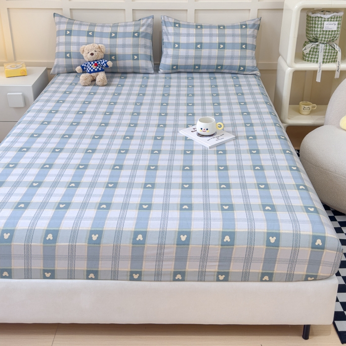 91家纺网 家纺一手货源 找家纺 金丝鸟家纺 2024新款全棉小清新印花单床笠系列 小格米奇