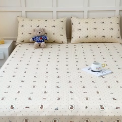 91家纺网 家纺一手货源 找家纺 金丝鸟家纺 2024新款全棉小清新印花单床笠系列 美美熊