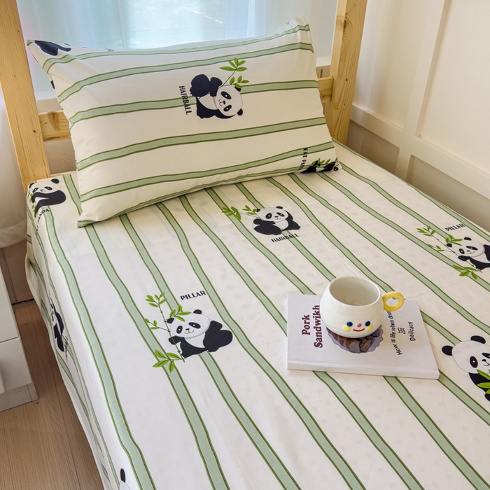 91家纺网 家纺一手货源 找家纺 金丝鸟家纺 2024新款全棉小清新印花单床单系列（学生床） 竹林团子