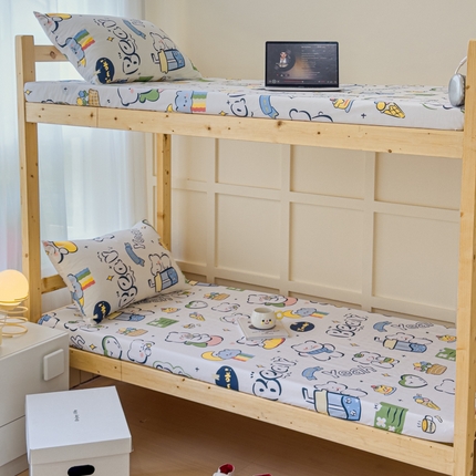 金丝鸟家纺 2024新款全棉小清新印花单床笠系列（学生床） 快乐小熊