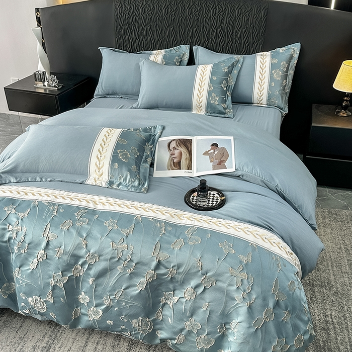 91家纺网 家纺一手货源 找家纺 梦舒羽 2025新款加厚水洗棉浮雕刺绣四件套学生套件 莫奈花园-宾利兰