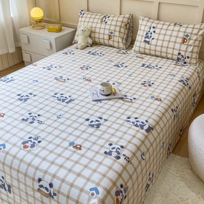 91家纺网 家纺一手货源 找家纺 金丝鸟家纺 2024新款全棉小清新印花单床单系列 格子米兜