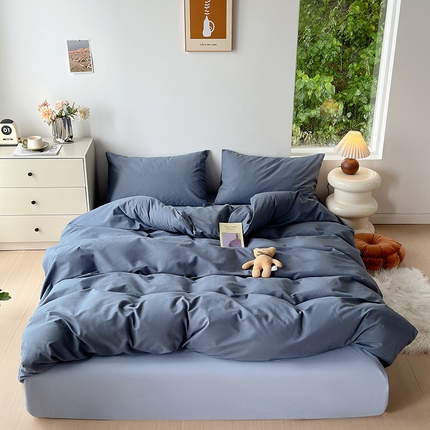 绫韵家纺 2024秋冬新款A类全棉加厚磨毛混搭纯棉磨毛四件套 青黛·光辉·青黛·青黛