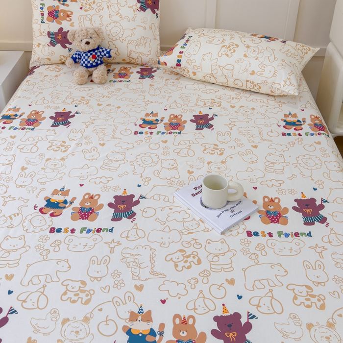 91家纺网 家纺一手货源 找家纺 金丝鸟家纺 2024新款全棉小清新印花单床笠系列 小童趣