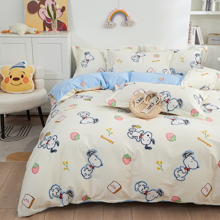 91家纺网 家纺一手货源 找家纺 总钰伶 13372全棉史努比纯棉床单床笠款四件套（预留6厘米缩水尺寸）