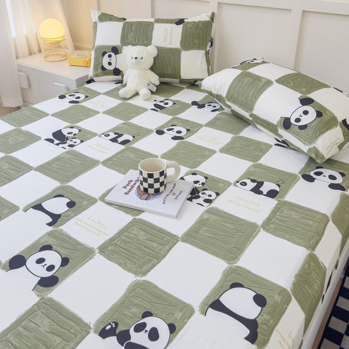 91家纺网 家纺一手货源 找家纺 金丝鸟家纺 2024新款全棉小清新印花单床笠系列 棋盘米兜