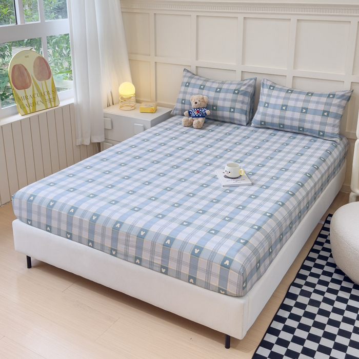 91家纺网 家纺一手货源 找家纺 金丝鸟家纺 2024新款全棉小清新印花单床笠系列 小格米奇