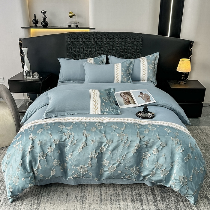 91家纺网 家纺一手货源 找家纺 梦舒羽 2025新款加厚水洗棉浮雕刺绣四件套学生套件 莫奈花园-宾利兰